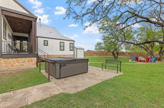 Back yard with firepit and hot tub
